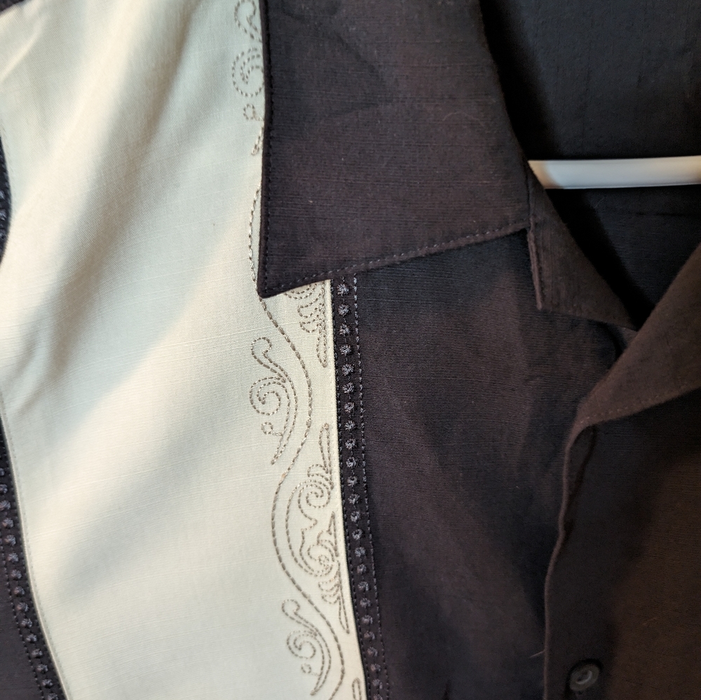 Cubavera black bowling shirt with panels and embroidery